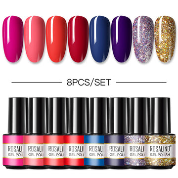 Rosalind Mini Soak Off Professional Nail Art Gel Polish Set 8PCS Nail Art Design LED/UV Lamp